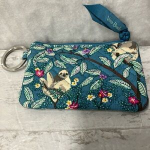 Vera Bradley Floral Tropical Sloth Green ID Card Holder Key Chain Wallet